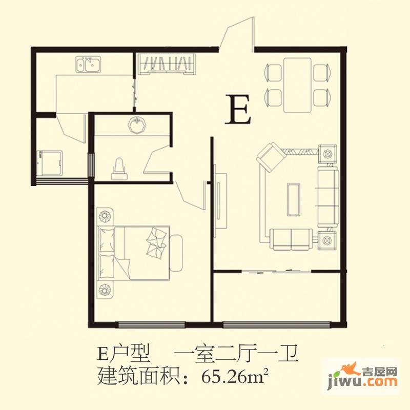 尚城丽都1室2厅1卫65.3㎡户型图