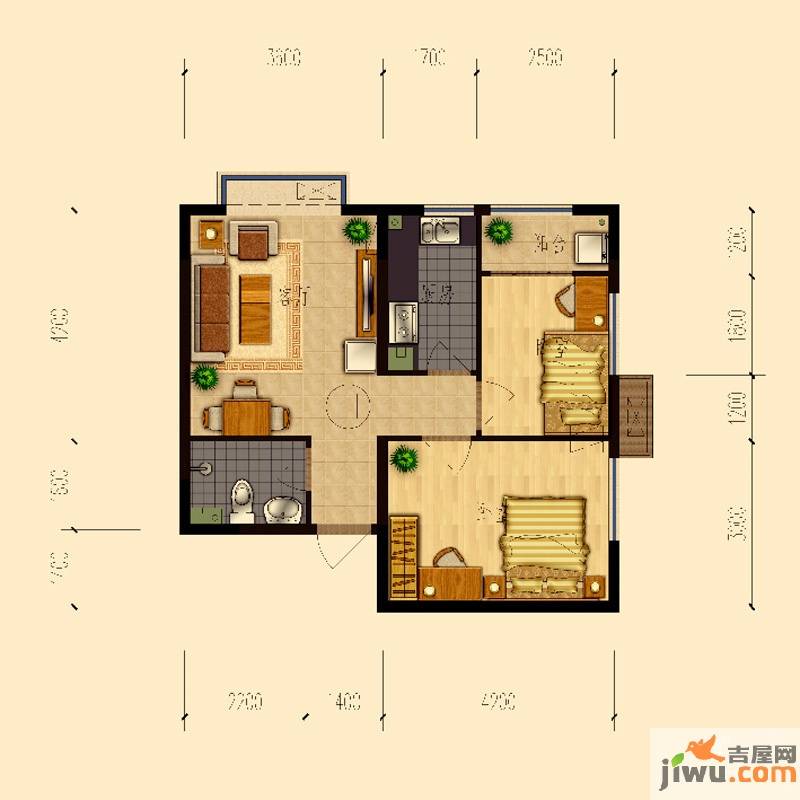 熙园2室1厅1卫64.1㎡户型图