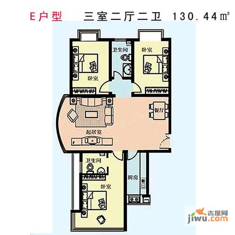 志诚华府3室2厅2卫130.4㎡户型图