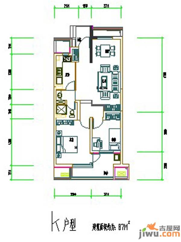 紫晶广场2室2厅1卫87㎡户型图