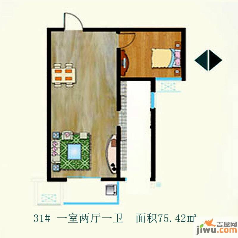 天伦锦城1室2厅1卫75.4㎡户型图