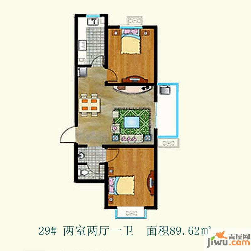 天伦锦城2室2厅1卫89.6㎡户型图