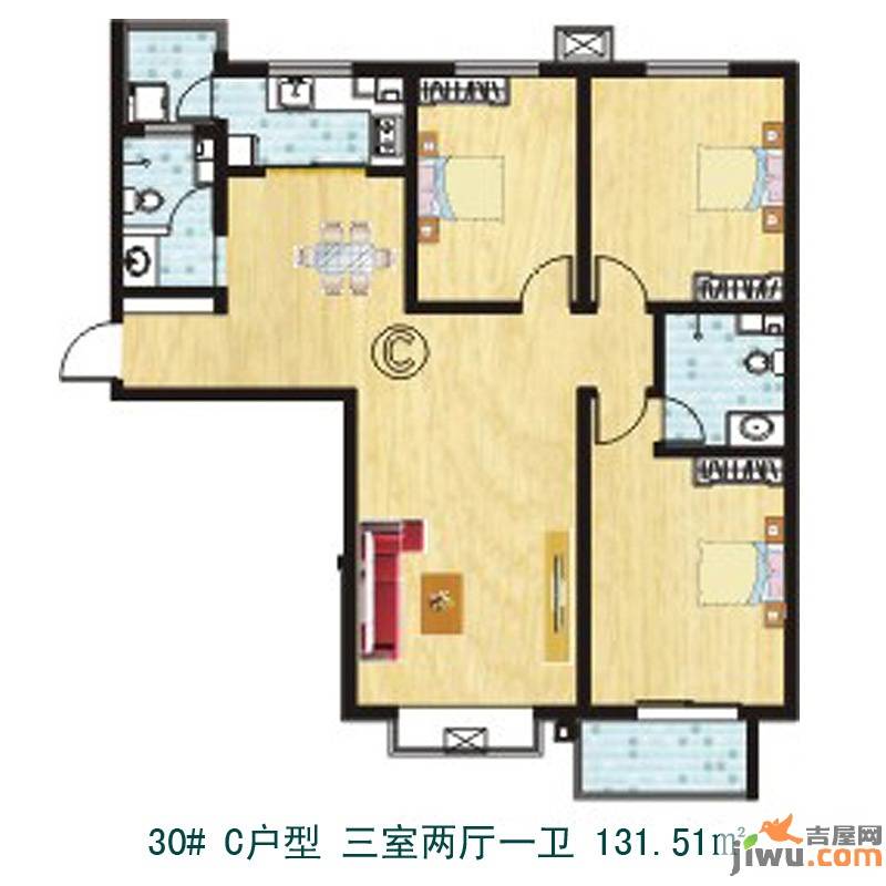 天伦锦城3室2厅1卫142.3㎡户型图