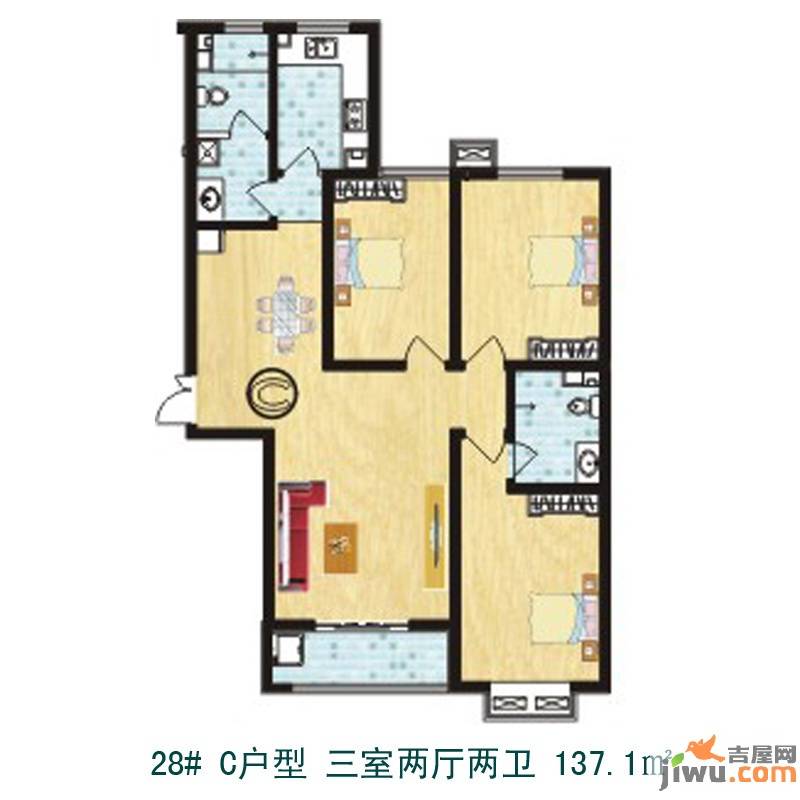 天伦锦城3室2厅2卫138.5㎡户型图