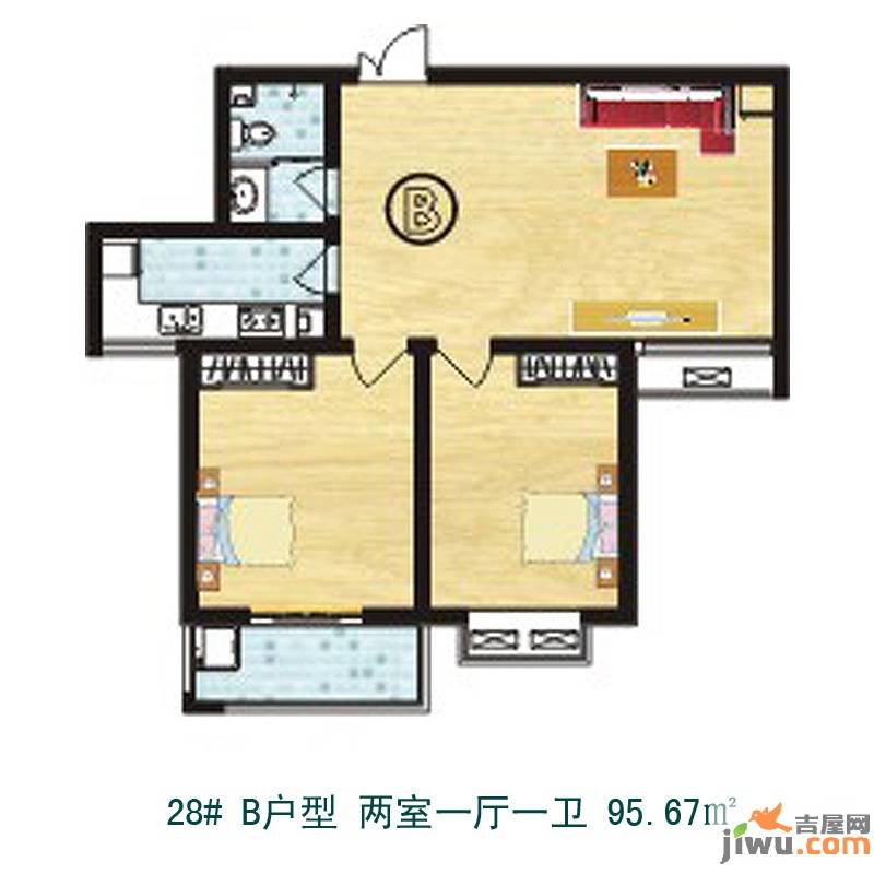 天伦锦城2室1厅1卫95.7㎡户型图