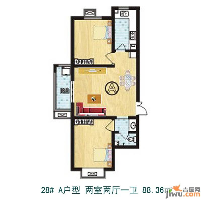 天伦锦城2室2厅1卫89.2㎡户型图