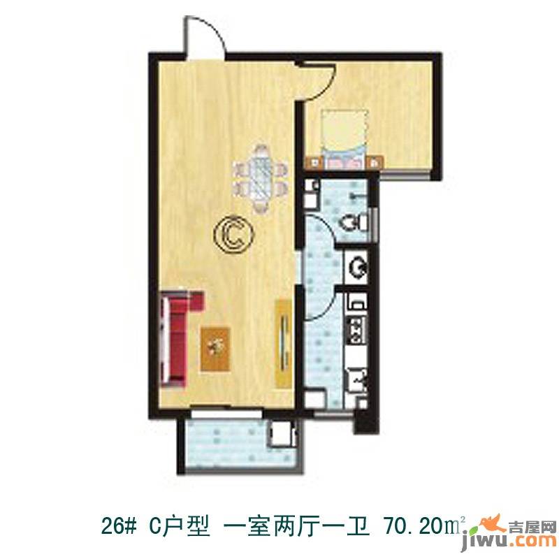 天伦锦城1室2厅1卫73.3㎡户型图