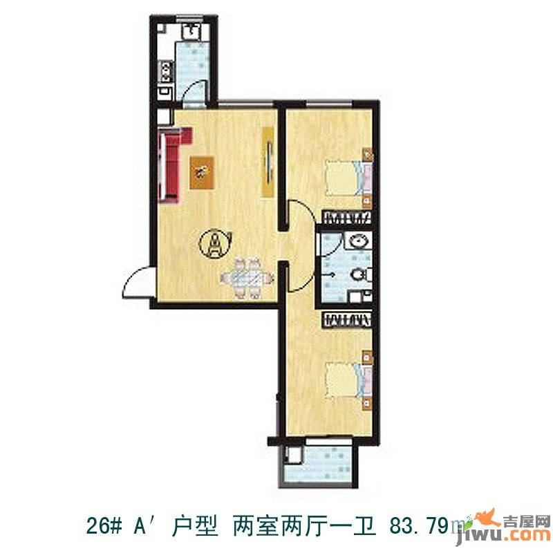 天伦锦城2室2厅1卫87.6㎡户型图