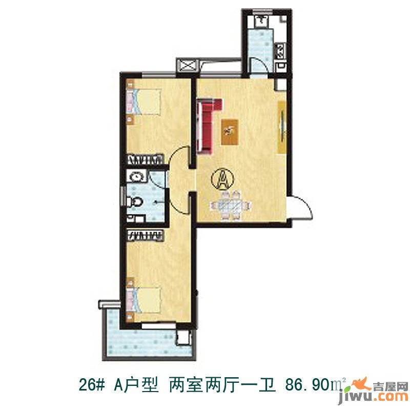 天伦锦城2室2厅1卫90.7㎡户型图