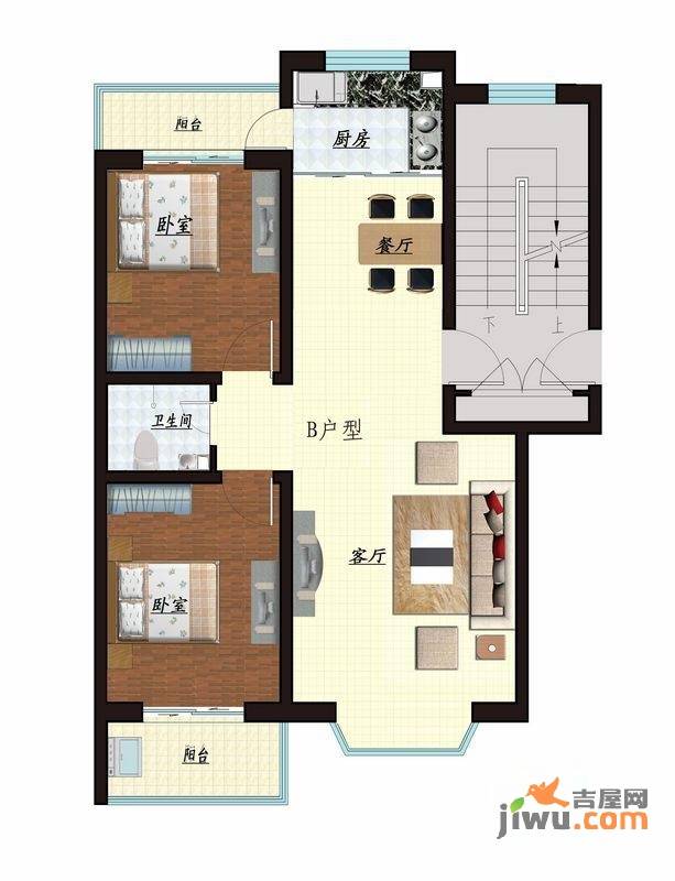 新安家园2室2厅1卫户型图