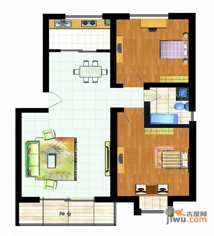 福郡雅居2室2厅1卫91.6㎡户型图