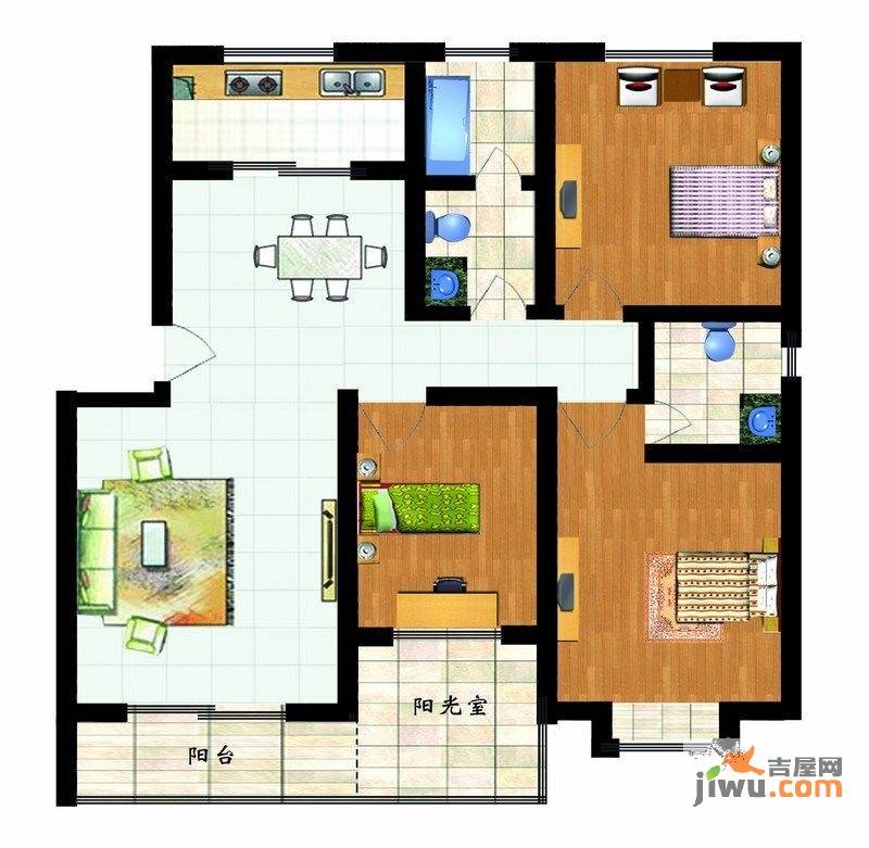 福郡雅居3室2厅2卫132.2㎡户型图