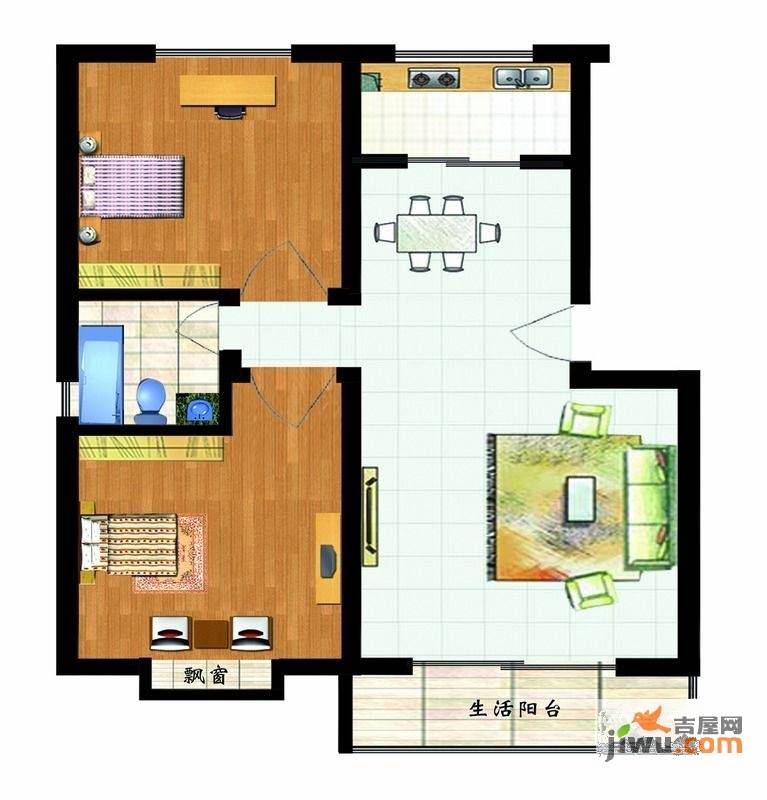 福郡雅居2室2厅1卫90.4㎡户型图