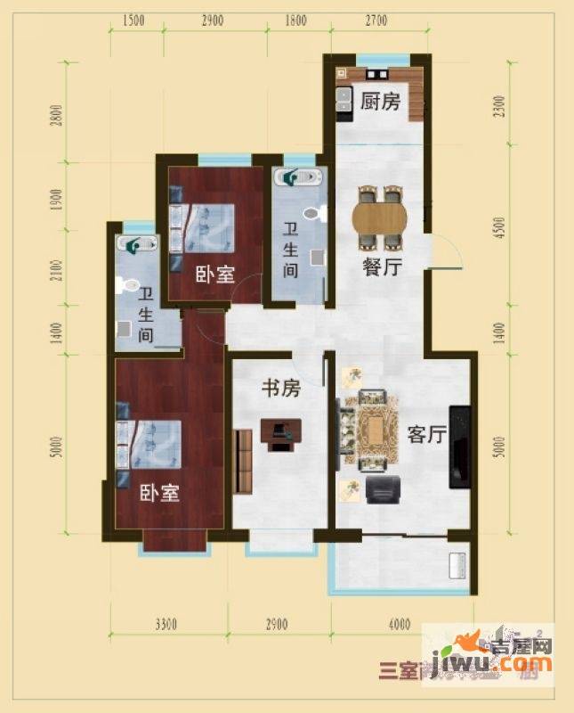 御湖国际3室2厅2卫125㎡户型图