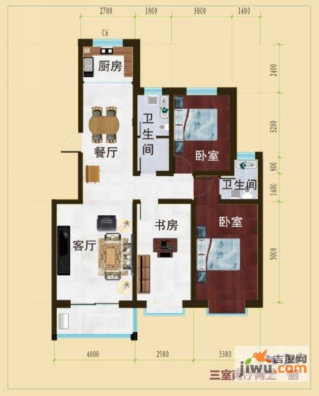 御湖国际3室2厅2卫120㎡户型图