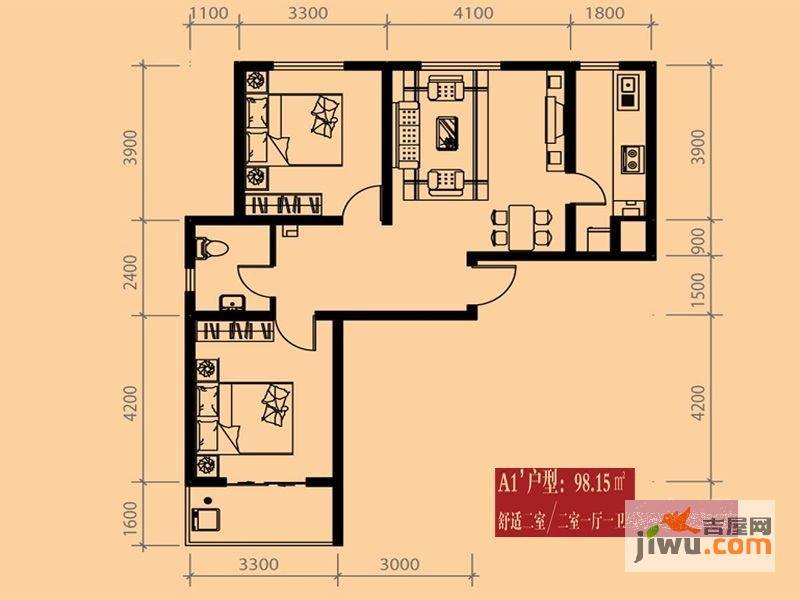 旭丰惬意空间2室1厅1卫98.2㎡户型图