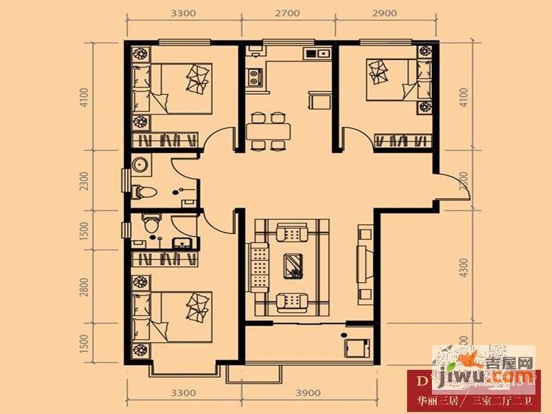 旭丰惬意空间3室2厅2卫131.1㎡户型图