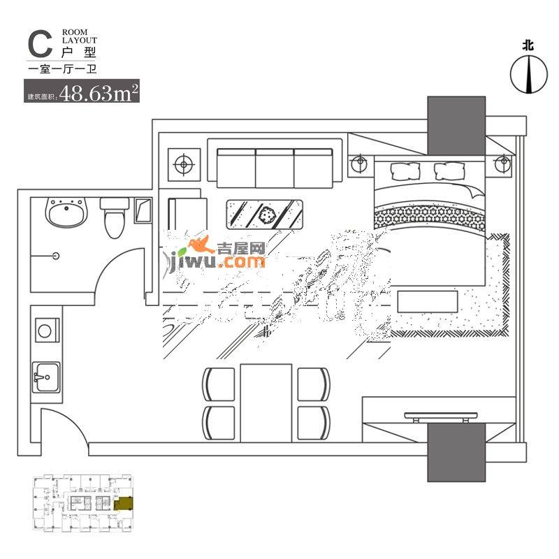 佳地佳座1室1厅1卫48.6㎡户型图
