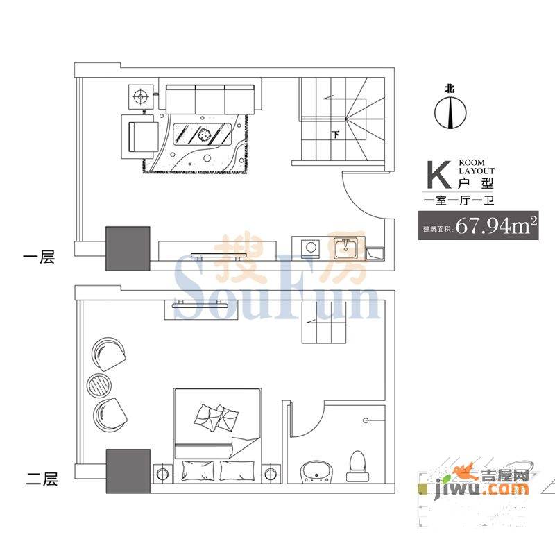 佳地佳座1室1厅1卫67.9㎡户型图