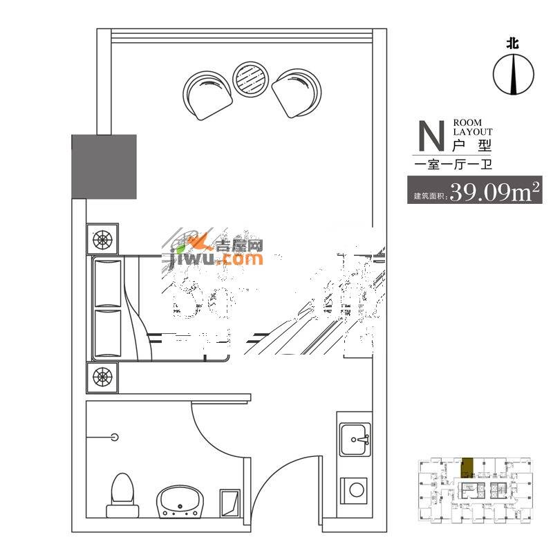 佳地佳座1室1厅1卫39.1㎡户型图