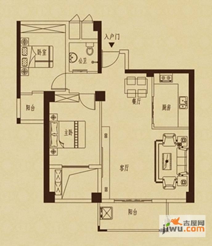 百捷中央领地2室2厅1卫87㎡户型图