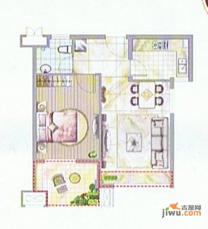 新华阳光优家1室2厅1卫57.4㎡户型图