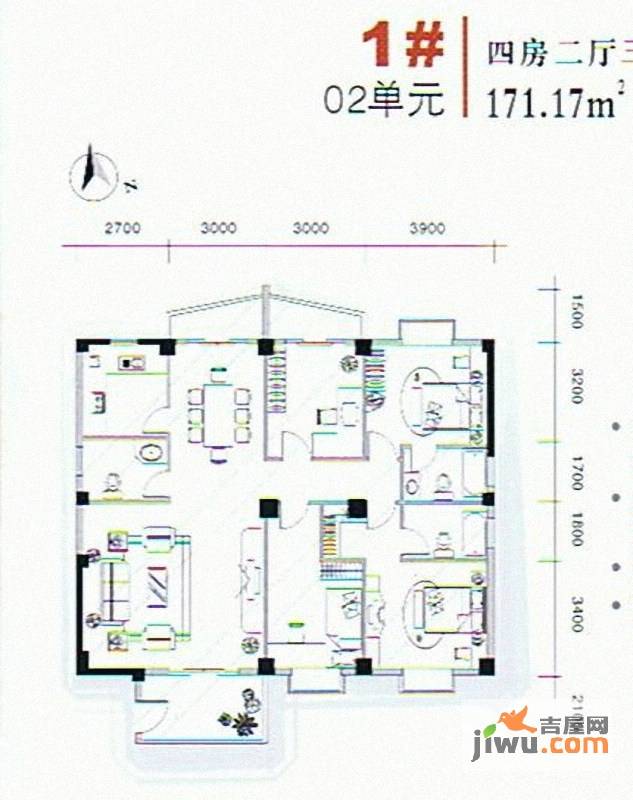 东方伟业城市广场4室2厅3卫171.2㎡户型图