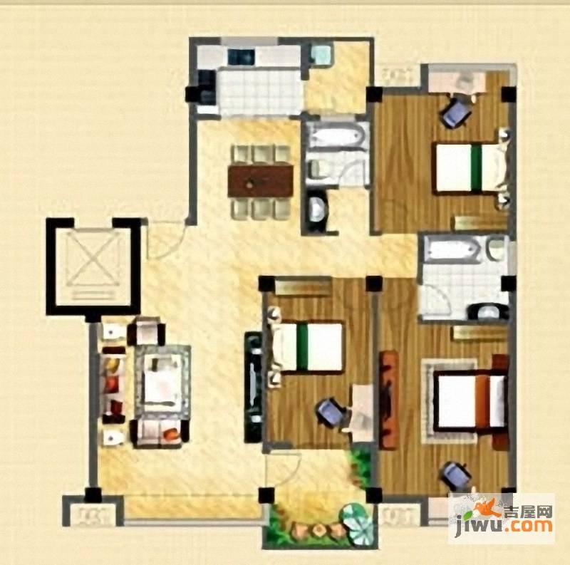 锦绣山庄3室2厅2卫130㎡户型图