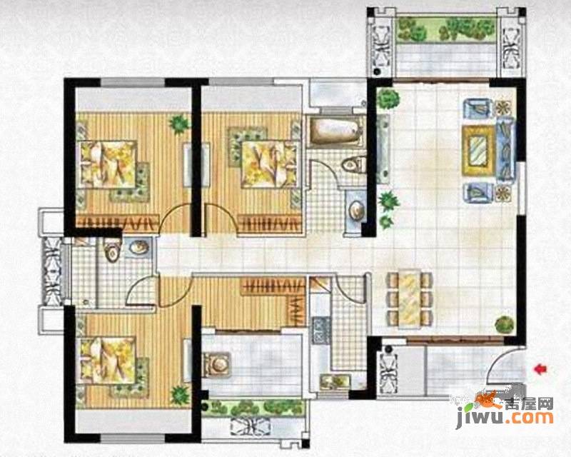 冠亚凯旋门3室2厅2卫124㎡户型图