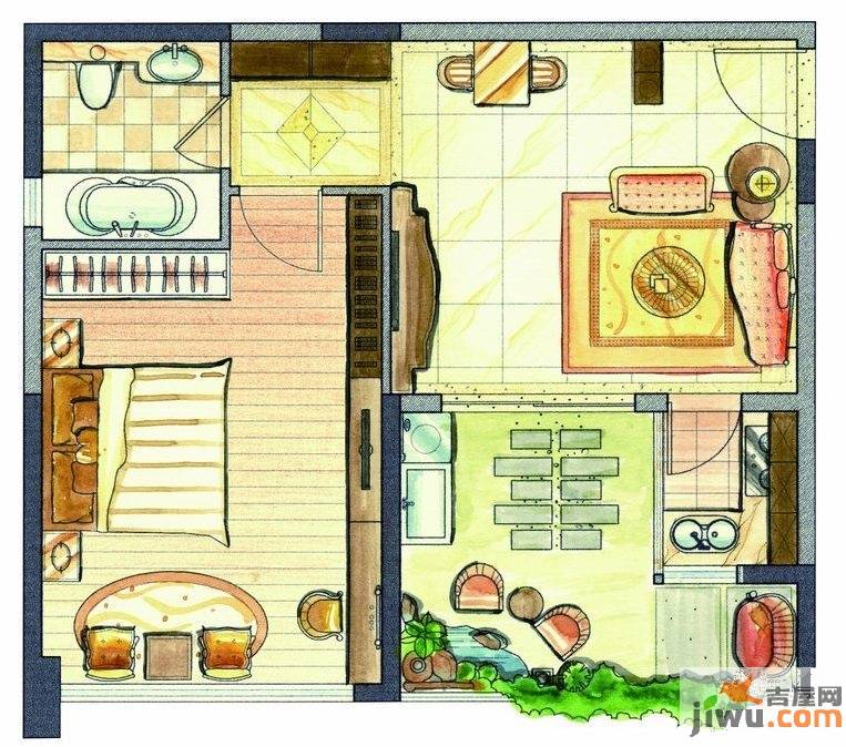 新加坡城1室1厅1卫35㎡户型图