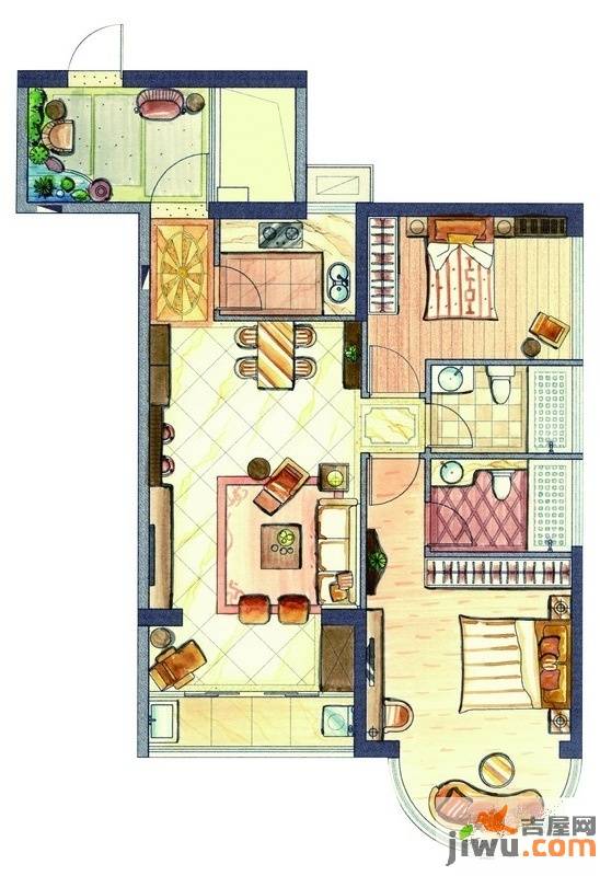 新加坡城2室2厅2卫90㎡户型图