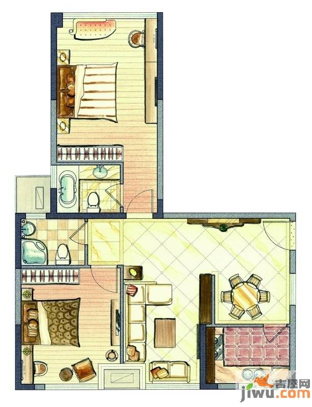 新加坡城2室2厅2卫90㎡户型图