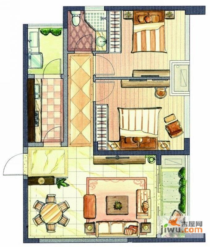 新加坡城2室2厅1卫79㎡户型图