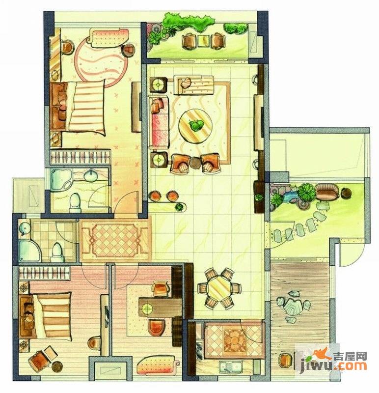 新加坡城3室2厅2卫128㎡户型图