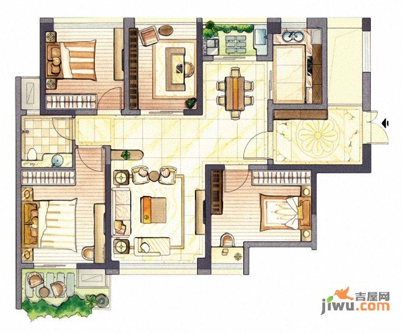 新加坡城4室2厅1卫106㎡户型图