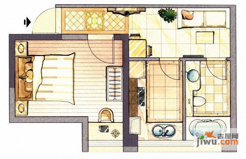 新加坡城1室1厅1卫45㎡户型图