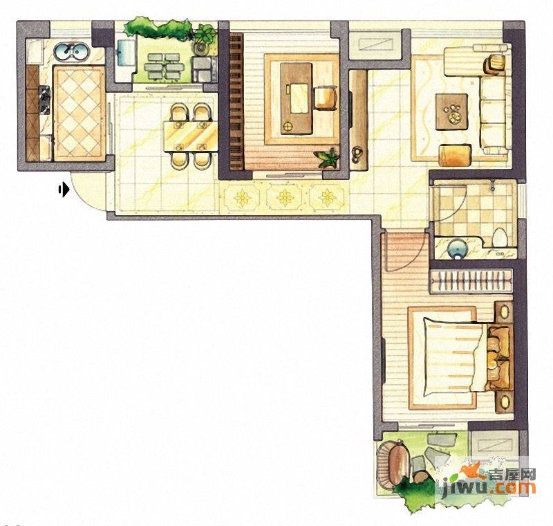 新加坡城2室2厅1卫68㎡户型图