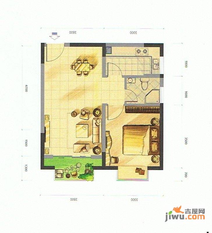 隆盛福隆花园1室2厅1卫50㎡户型图