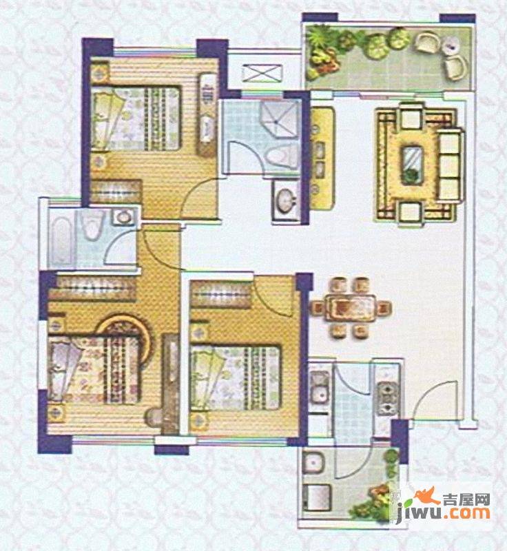 力标吉源雅苑2室2厅2卫84㎡户型图