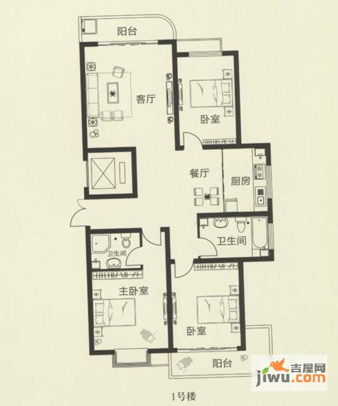 秀竹园3室2厅2卫130.2㎡户型图