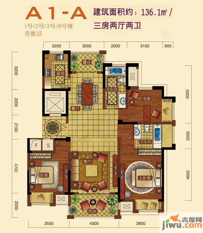 新浪琴湾3室2厅2卫136㎡户型图