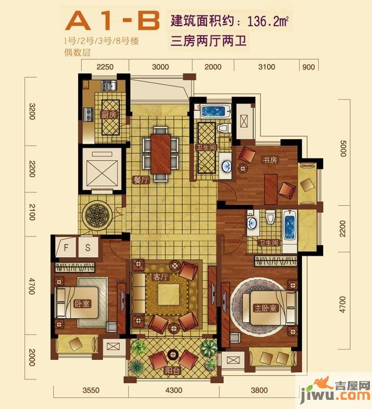 新浪琴湾3室2厅2卫136㎡户型图