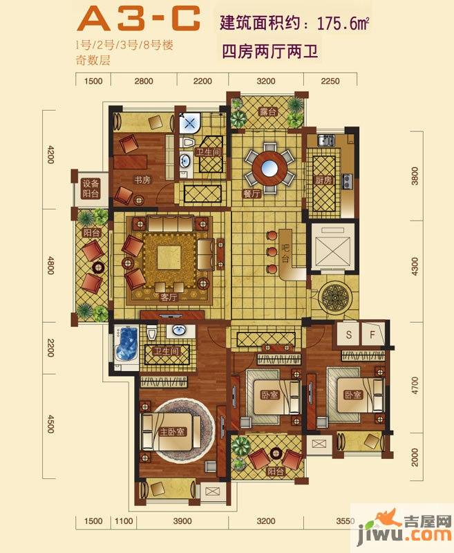 新浪琴湾4室2厅2卫175.6㎡户型图