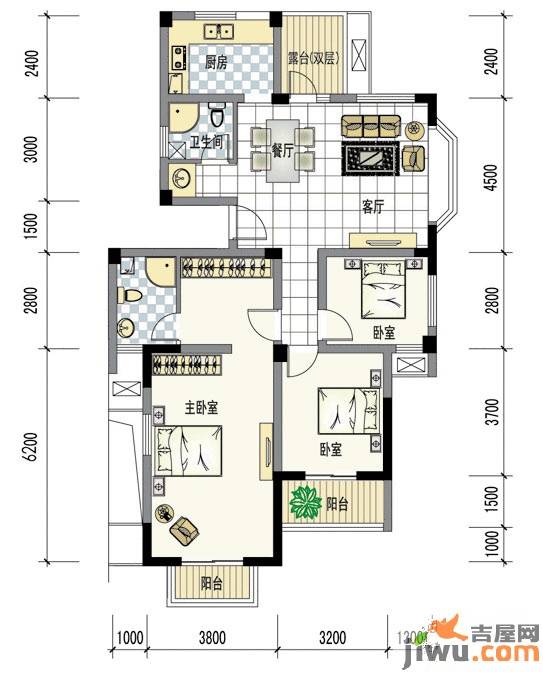 南岸花城3室2厅2卫134.5㎡户型图