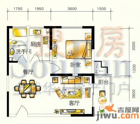 益泉世纪城1室2厅1卫82.4㎡户型图