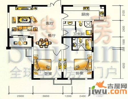 益泉世纪城2室2厅2卫116.6㎡户型图