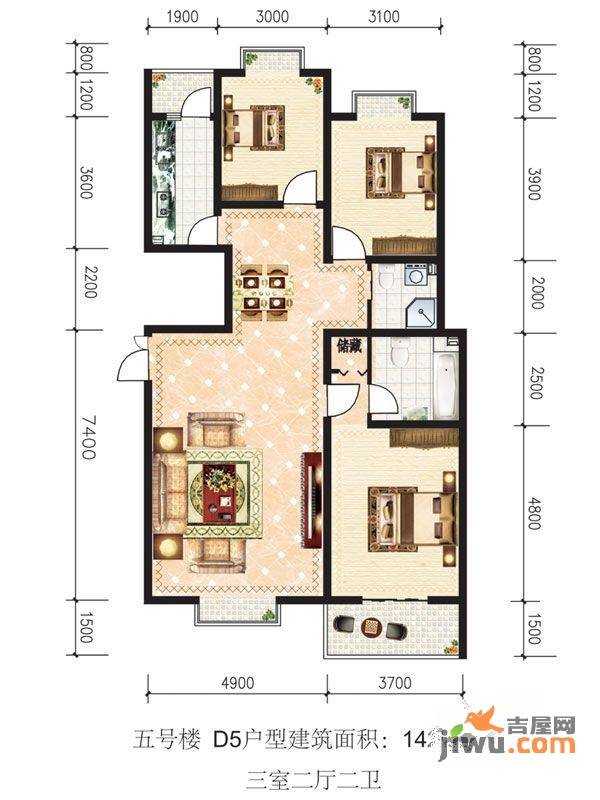 蓝山公馆普通住宅142.3㎡户型图