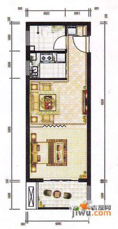 裕峰城市花园1室1厅1卫35㎡户型图