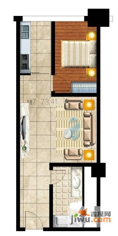 浦东新座3室2厅1卫73.4㎡户型图