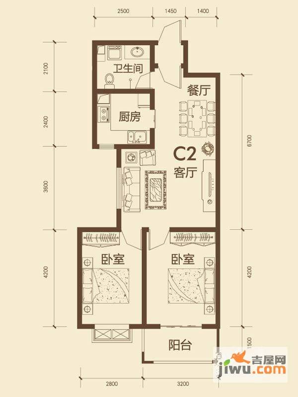 东唐花园2室1厅1卫85.3㎡户型图